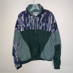 Vintage Green and Purple Colour Block Camo Wind Breaker Jacket M